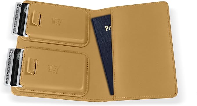 Kings Loot Passport Holder Wallet – RFID Blocking Leather Travel Wallet with Built-in Airtag Holder – Holds 1-6 Cards & Passport – Easy Pull Tab – Slim & Stylish Wallets (Driftwood)