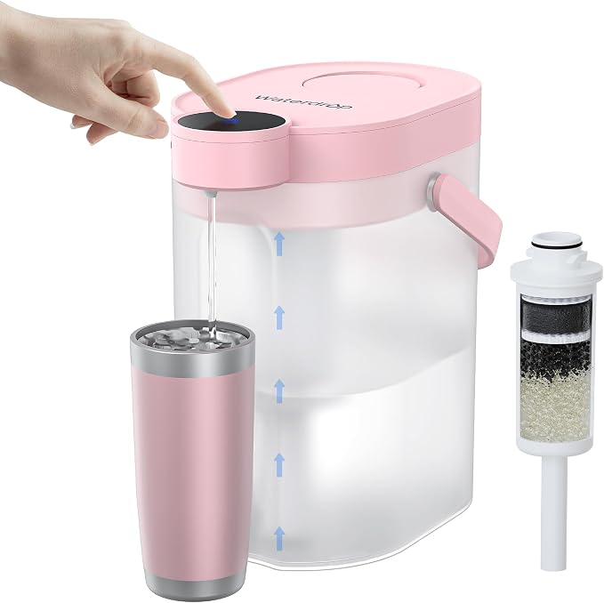 Waterdrop ED06P Electric Water Filter Pitcher, FreshTaste Rechargeable Dispenser, 17-Cup Instant Countertop Purifier, Reduce Chlorine, Lead, Copper, Purify, Soften Water, Does not Lower TDS, Pink
