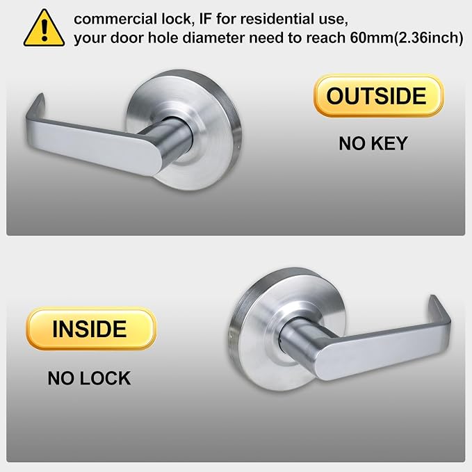 Passage Commercial Door Locks Heavy Duty Grade 2 Lever, Non-Handed, UL 3 Hour Fire Rated, ADA Compliant, Satin Chrome Finish 26D, 2-3/4''Backset, X-XG-PS-70