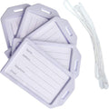5 Pack - Premium Rigid Airline Luggage Tag Holders with 6" Worm Loops - Heavy Duty Hard Plastic -Suitcase ID Tag Identifiers with Business Card Insert Window by Specialist ID (White)