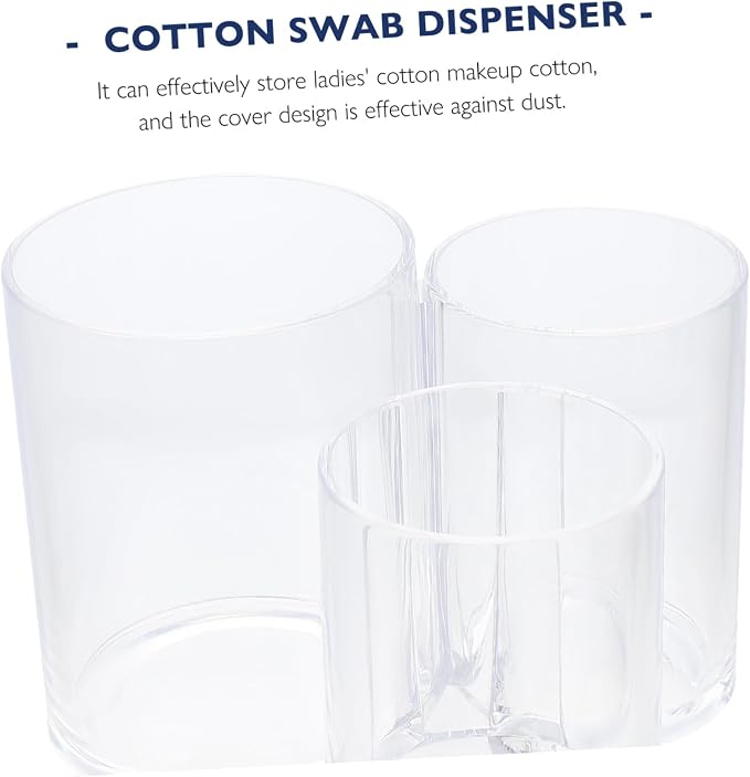 OUNONA Transparent Triple Compartment Cotton Swab Box with Dustproof Lid for Bathroom Storage Makeup Cotton Organizer and Vanity Holder for Balls Swabs and Pads