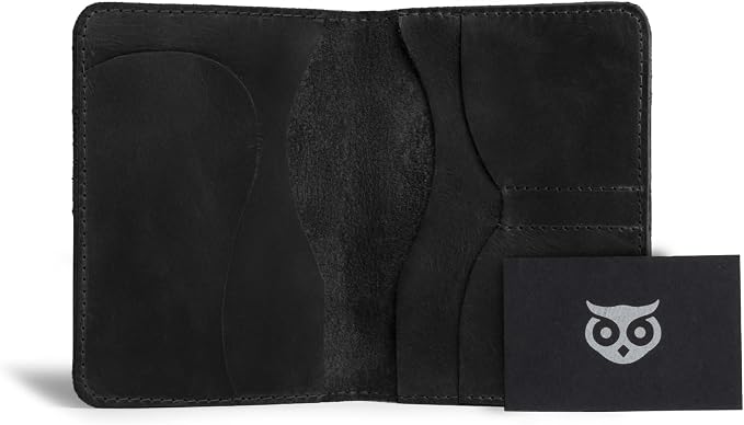 Hide & Drink, Double Passport Cover with Slots for Bills and Keys, Rustic Case, ID Organizer, Full Grain Leather, Handmade Accessories, Charcoal Black