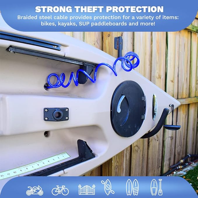 DocksLocks Weatherproof Coiled Security Cable Lock, 25ft, Anti-Theft Protection, Resettable Combination, Black