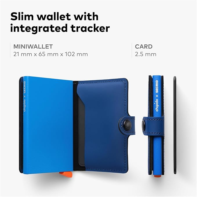 Chipolo x Secrid Trackable Miniwallet, Leather Slim Wallet, incl. Rechargeable Bluetooth Tracker Chipolo Card, Works with Apple Find My or Google’s Find Hub with Call Your Phone & Out of Range Alerts