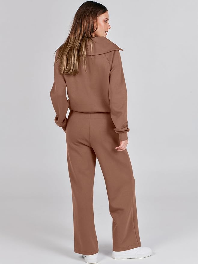 ANRABESS Women’s 2 Piece Outfits Half Zip Sweatshirt & Wide Leg Pants Airport Travel Lounge Matching Sets Sweatsuits Clothing