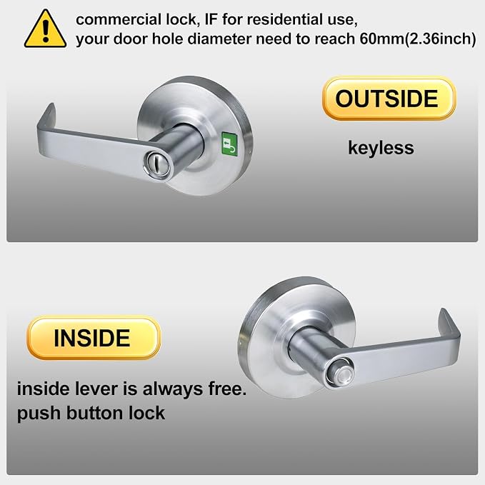 Privacy Commercial Door Locks Heavy Duty Grade 2 Lever for Commercial Bathroom, Non-Handed, UL 3 Hour Fire Rated, ADA Compliant, Satin Chrome Finish 26D, 2-3/4''Backset, X-XG-BK-70