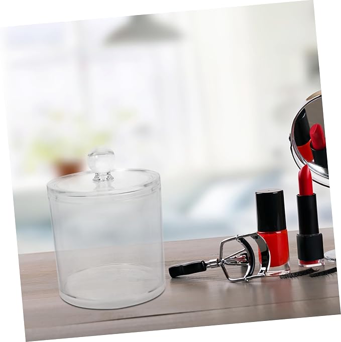 Unomor Acrylic Cotton Swab Holder and Cotton Pad Container with Lid Large Round Bathroom Storage Jar for Countertop Organization and Multifunctional Small Item Storage