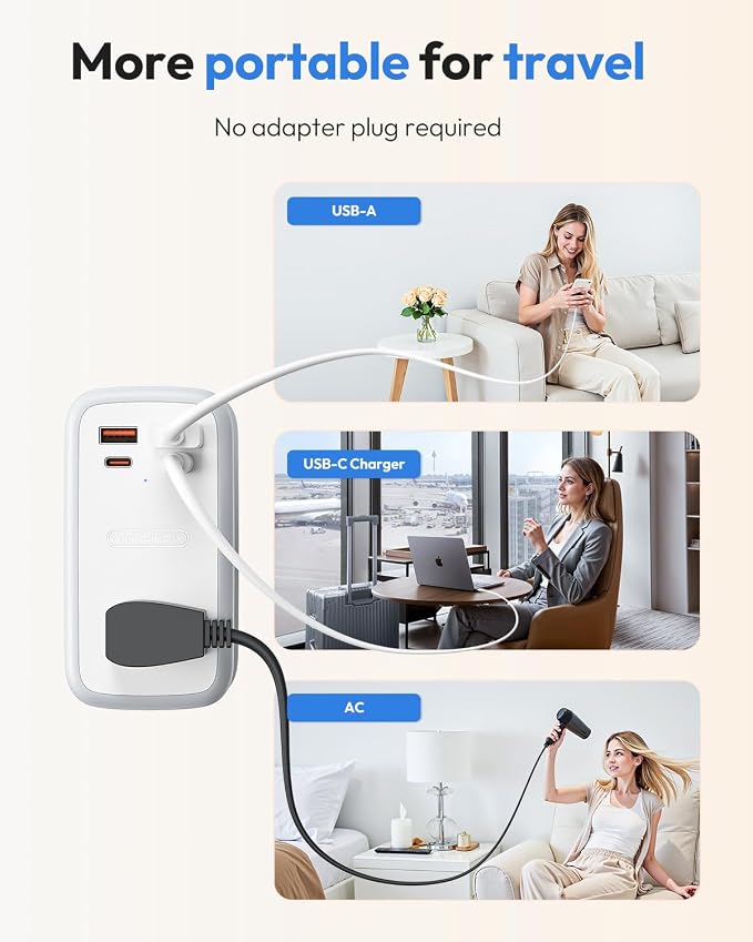 NTONPOWER GAN Ultra 65W USB Charging Station, 7 in 1 Travel Power Strip with 3 Outlets 4 USB (2 USB C), Extension Cord 4ft, Travel Essentials, Cruise Power Strip Compatible with MacBook, iPhone, White