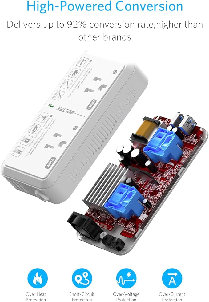 Universal Travel Adapter 220V to 110V Voltage Converter US to Europe 2000W Travel Voltage Converter with 2 USB Ports and EU/UK/AUS Plug Adapter for Hair Dryer/Curling Iron (White)