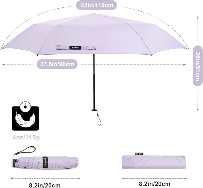 G4Free 43in Mini Travel Umbrella Ultralight Carbon Fiber UPF 50+ Umbrella | UV Protection, Sun Block, For Sun, Super Slim, Small Size, Weighs Only 4 oz, Compact Design, For Travel, For Purse, Women Use
