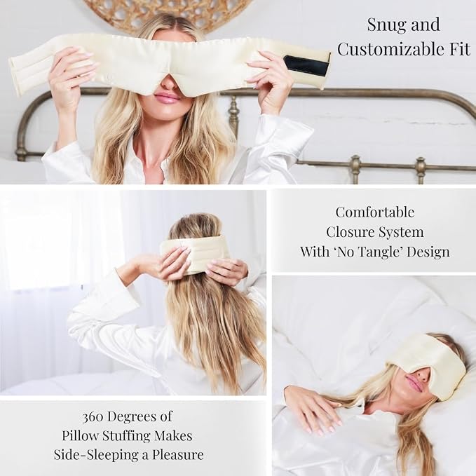 QUIET COVE Plush Luxury Silk Sleep Mask - Sleep Comfortably on Your Side - 22 Momme Mulberry Silk, Total Blackout, Luxe Cloud Filling Soothes Your Eyelids - Luxury Gift for Mom (Yellow) Limited