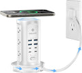 Kakyanill 30W USB Charging Station, Power Strip Tower, 9 AC Outlets with 8 USB Ports(4 USB-C), 6Ft Flat Plug Retractable Extension Cord, for Home Office Dorm, White