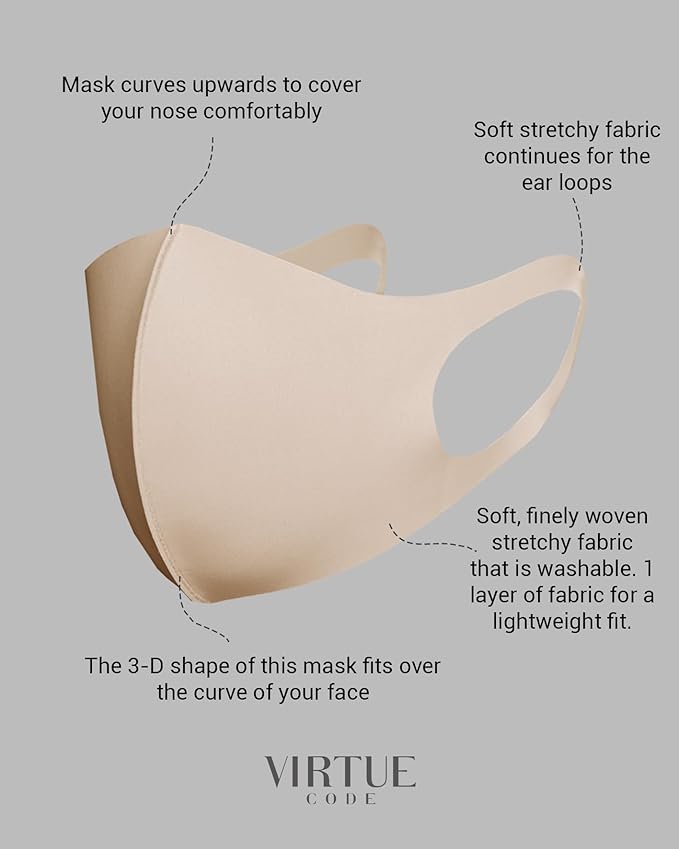 Virtue Code Second Skin Cloth Face Mask Pack. 4 Buttery Soft Masks Washable Fabric