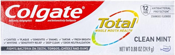 Colgate Total Toothpaste, Clean Mint, Travel Size 0.88 oz (24.9g) Pack of 12