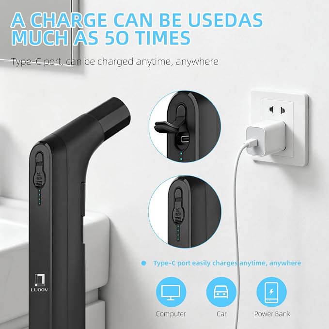 Portable Bidet for Travel with Soft and Strong Water Pressure Modes, USB-C Rechargeable Travel Bidet, Large 2.3L Water Tank for Home and Camping Use (Black)