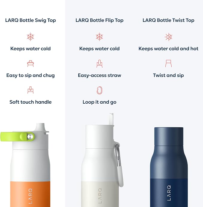 LARQ Swig Top — Insulated Stainless Steel Water Bottle with Straw, Detachable Silicone Handle, Vacuum 24h Cold, BPA-Free Metal Bottle for Gym, Travel, Office — 23 oz, Sorrento Tangerine