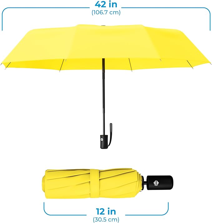 Rain-Mate Windproof Compact Umbrellas for Rain - Strong Reinforced Fiberglass Rib Design & Auto Open & Close - Portable Folding Travel Umbrella - Lightweight & Packable for Women & Men, Easy Collapse