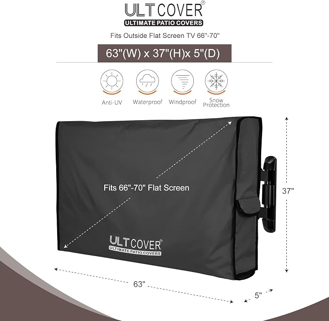 ULTCOVER Waterproof Outdoor TV Cover for 66-70 inch Outside Flat Screen Televisions with Mounts and Stands, Black