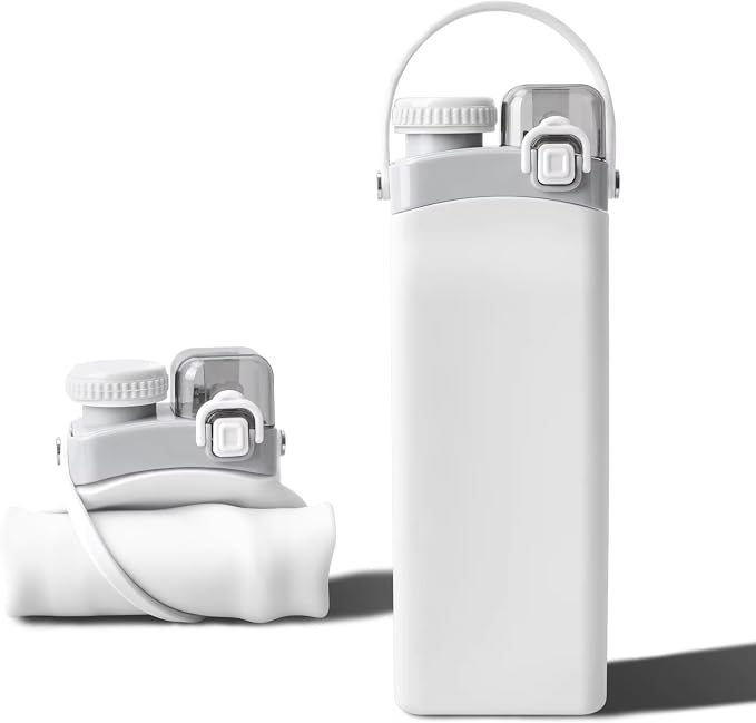Collapsible Silicone Water Bottle || 600 ML Folding Water Bottle With Straw And Hook || Portable Water Bottle For Hiking, Camping, Sports, Road Trips, Outdoor (Pack Of 1) (Water Bottle)