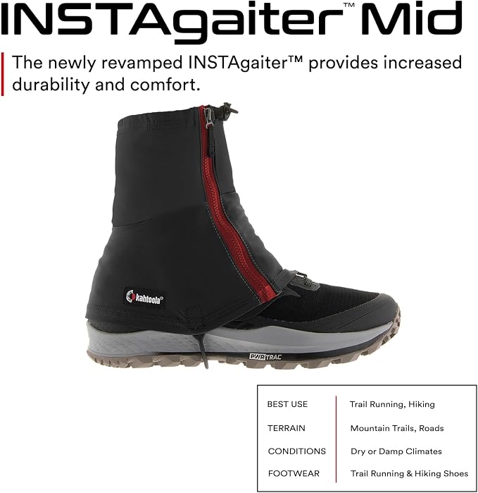 Kahtoola INSTAgaiter Mid Gaiters for Hiking, Trail Running in Mud & Snow