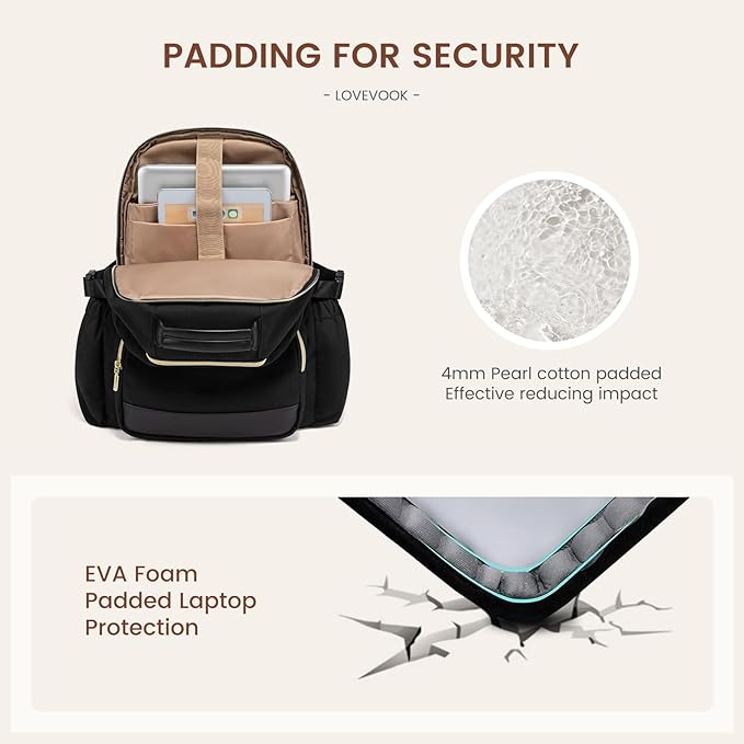 LOVEVOOK Laptop Backpack for Women with Pouch Pocket for Large Capacity Cup,15.6 Inch Laptop Computer Bag Travel Backpack Purse,Waterproof Work Business Backpack College Teacher Bags,Black