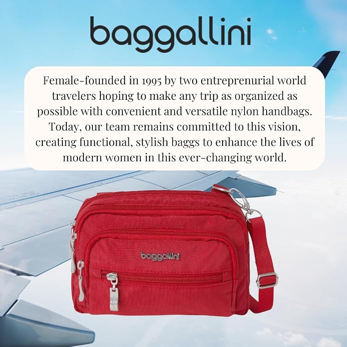 Baggallini Triple Zip Small Crossbody Bag for Women - Lightweight Convertible Fanny Pack Belt Bag