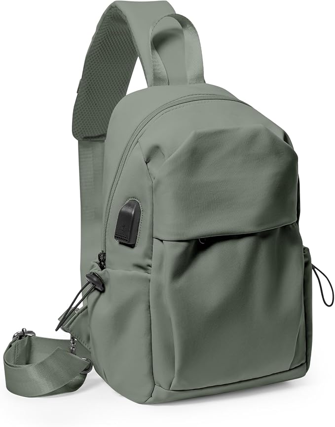 SEAFEW Green Sling Crossbody Backpack Shoulder Bag for Men Women - Small One Strap Sling Bag Fanny Pack Daypack, Waterproof Nylon Chest Bag for Motorcycle Hiking Travel Gym Sport