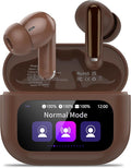 Thunelec Wireless Earbuds with Touch Screen, 2026 New Bluetooth 5.4 Headphones with ANC/ENC Mic, 50H HiFi Stereo Ear Buds with 5 EQ Modes, Transparency Mode, IPX7 Earphones for Running, Brown
