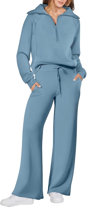 ANRABESS Women’s 2 Piece Outfits Half Zip Sweatshirt & Wide Leg Pants Airport Travel Lounge Matching Sets Sweatsuits Clothing