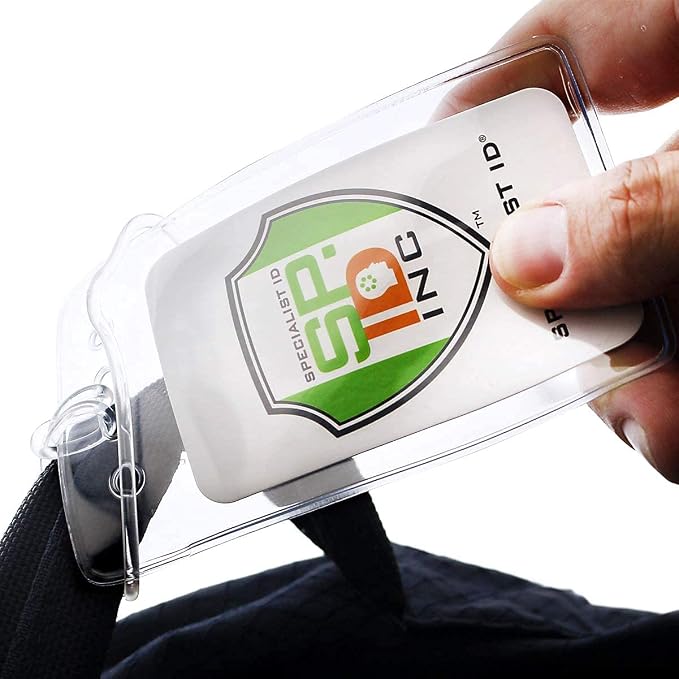 5 Pack - Clear Plastic Luggage Identification Tags with Loops Included - Business Card or Photo Insert Bag Tags - Great for Travel and Student ID’s by Specialist ID (Locking Top)