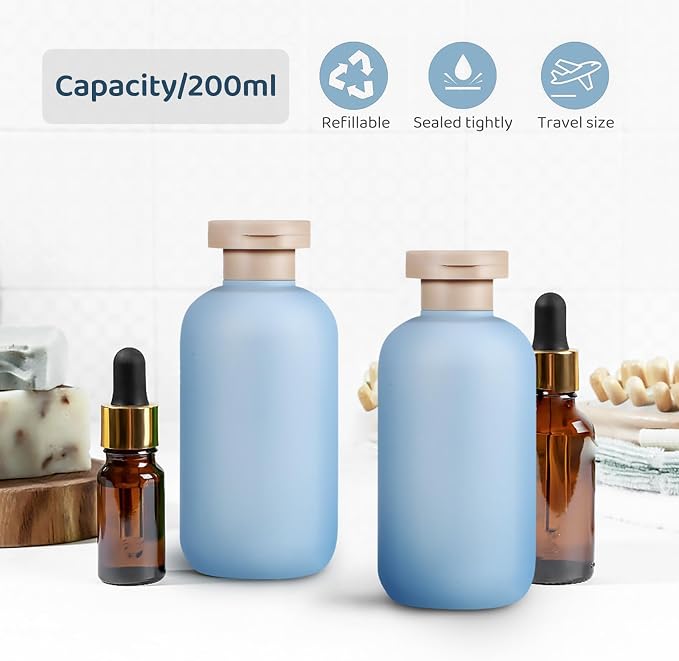 Healeved Travel Bottles 4-Pack 6.7Oz Refillable Silicone Squeeze Containers for Shampoo Conditioner Lotion Leak-Proof Flip Caps Ideal for Travel Camping Business