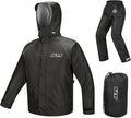 ILM Motorcycle Rain Suit for Men 2 Piece Waterproof Jacket and Pants Hidden Shoe Cover Breathable Reflective Model RS03