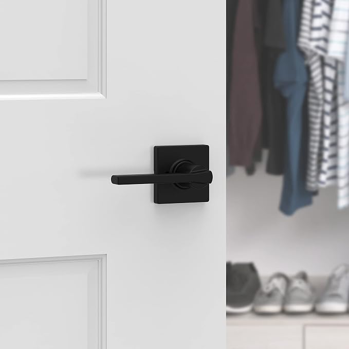 Kwikset Casey Dummy-Door Handle,Single Sided Lever for Closets,French DoubleDoors,and Pantry,Matte Black Non-Turning Reversible Interior Push/Pull Lever, with Microban Protection (1 Count)(Pack of 2)