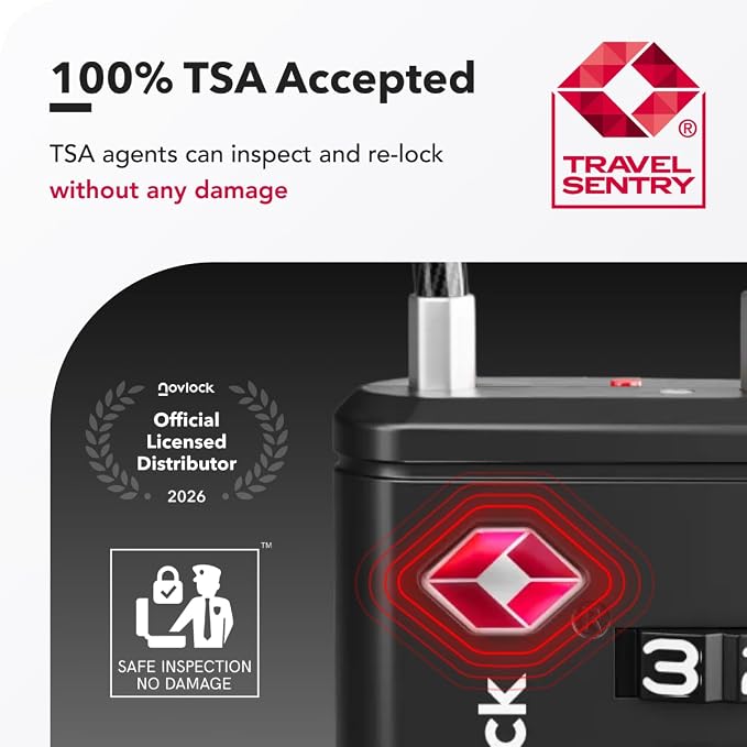 Luggage Locks TSA Approved with Inspection Indicator and Resettable 4-Digit, Easy-to-Read Combination, TSA Locks for Luggage, Suitcases, Backpacks & Travel Bags, Black, 1-Pack
