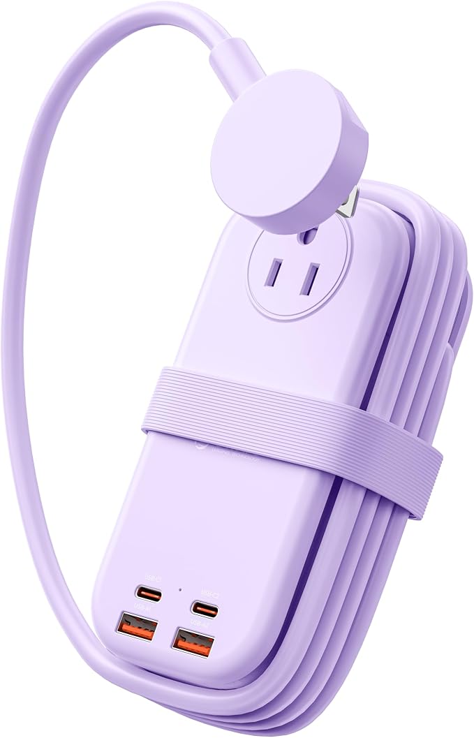 ORICO 100W GaN Power Strip for Laptop, 6 in 1 Multiple Outlets Extension Cord(2 AC Outlets, 2 USB-A, 2 USB-C Ports), 5ft Wrapped Flat Plug for Travel/Office ETL Listed