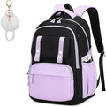 MUSEVOS Girls Backpack, Ideal School Backpack for Girls from Elementary to Teen Years, Kawaii Bookbag Cute Large Capacity (BLACK&PURPLE)