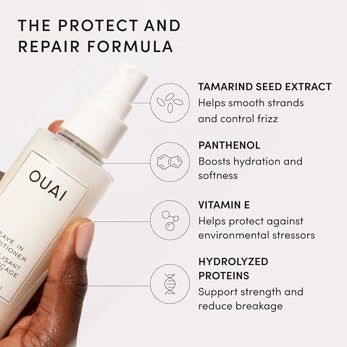 OUAI Leave In Conditioner & Heat Protectant for Hair - Prep Hair for Styling or Use as Detangling Spray to Fight Frizz & Flyaways - No Parabens, Sulfates or Phthalates (4.7 oz)