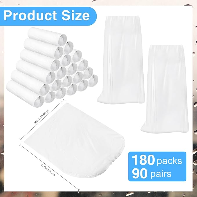 Haysandy 180 Pieces Shoe Covers Disposable Non Slip Plastic Boot Covers Long Waterproof Shoes Covers Safety Boot Shoe Covers 21.6 Inch Tall Shoe Coverings for Men Women Rainy Day Use (White)
