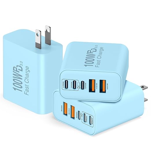 QZIIW USB C Wall Fast Charger Block, 100W 5-Port Type C Fast Charging Block 3 Pack-PD Power Charger Adapter QC 3.0 USB Multiport Charger Brick for iPhone 17 16, Samsung Series MacBook/Air, iPad, etc.