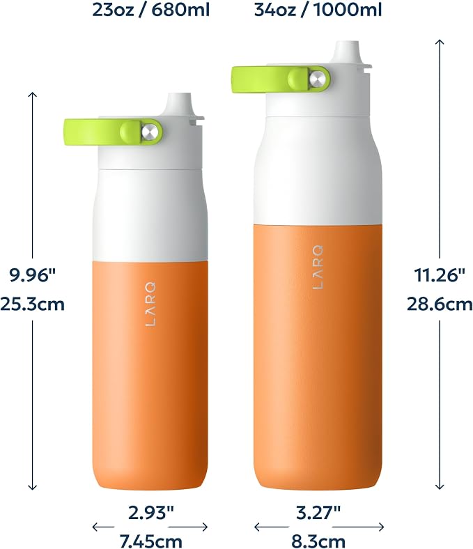 LARQ Swig Top — Insulated Stainless Steel Water Bottle with Straw, Detachable Silicone Handle, Vacuum 24h Cold, BPA-Free Metal Bottle for Gym, Travel, Office — 23 oz, Sorrento Tangerine