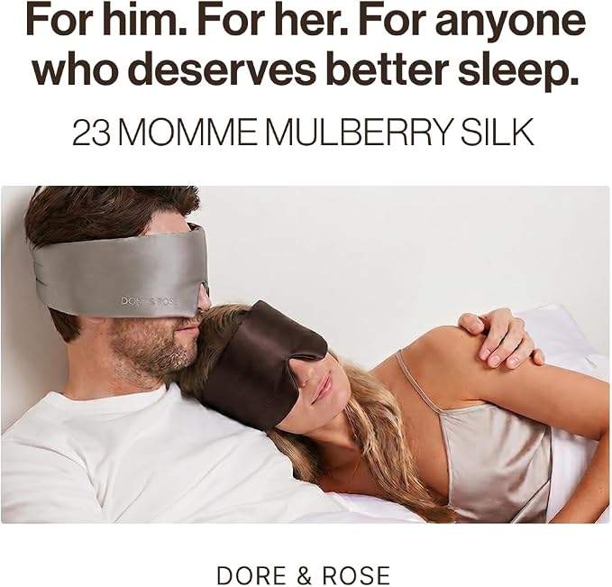 Dore & Rose Deep Sleep Mask for Women and Men - 23 Momme Mulberry Silk Eye Mask for Sleeping and Travel, 100% Blackout, Adjustable Strap, Cooling Soft Black Silk Eyemask Award-Winning Luxury