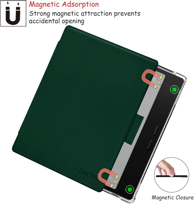 Pen Holder Case for Onyx Boox Go Color 7 (Gen 1/2, 2024/2025) / Boox Go 7 Ultra-Thin Enhanced Auto Sleep/Wake Cover with Transparent TPU Back & Magnetic Closure (Green)