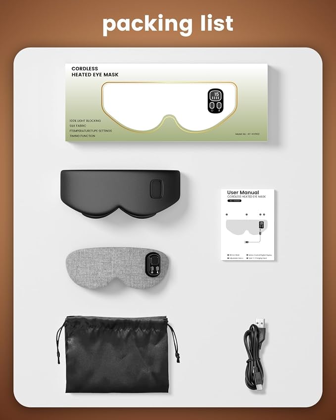 Heated Eye Mask - Cordless Eye Mask for Dry Eyes, Eye Relief, Improved Sleep, Timed Shutdown, 4 Temperature, Washable Eye Heating Pad for Travel, Removable for Cleaning