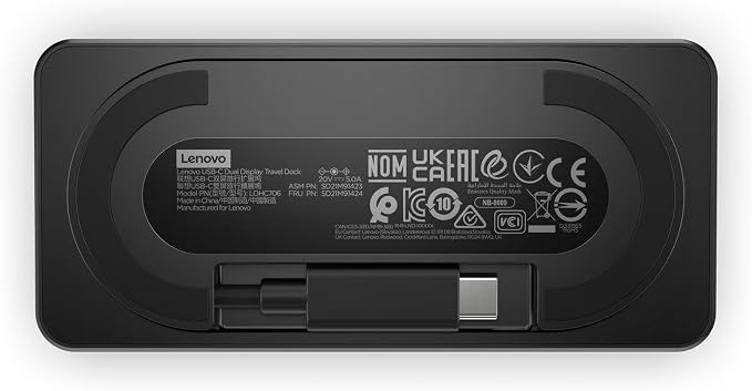 Lenovo USB-C Dual Display Travel Dock - 7 Ports, Integrated Cable, Universal Compatibility, Two displays at 4K - Black