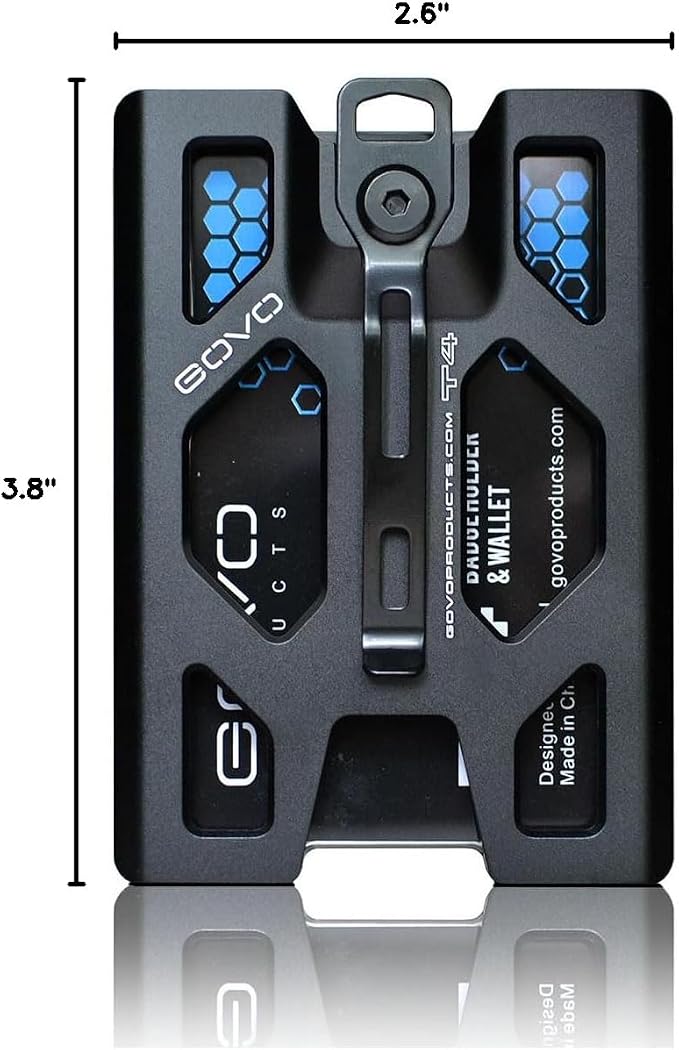 Aluminum GOVO Badge Holder/Wallet_ Durable ID Card Holder with Metal Clip and 4 Cards Slot (Black)