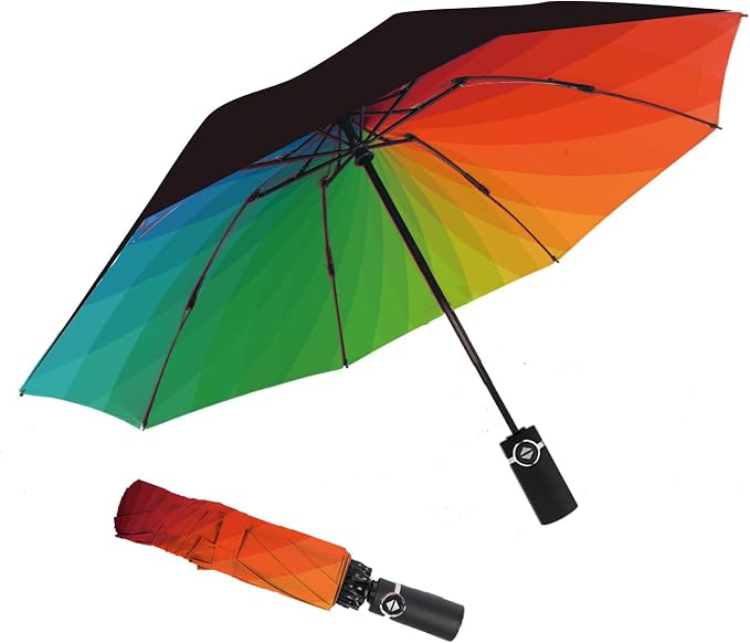 SIEPASA Inverted Umbrella, Large Windproof Compact Umbrellas for Rain & Sun, Compact Reverse Umbrella,Automatic Travel Folding Umbrella for Women Men. (Rainbow colors)