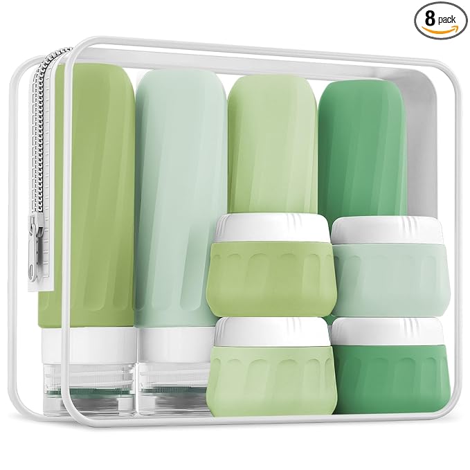 Mrsdry Travel Size Toiletries 10 Pack, TSA Approved 3oz & 1oz Silicone Refillable Containers with Clear Travel Bag