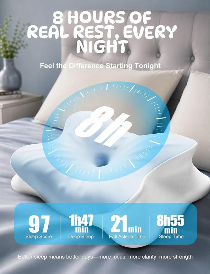 Cooling Cervical Neck Pillow for Pain Relief, Ergonomic Mellow Sleep Pillow for Neck Support | Adjustable | Memory Foam | Odorless Orthopedic Bed Pillow for Side Back Stomach Sleepers - Gift for Mom