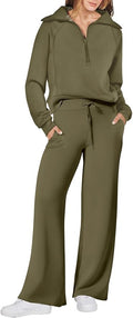 ANRABESS Women’s 2 Piece Outfits Half Zip Sweatshirt & Wide Leg Pants Airport Travel Lounge Matching Sets Sweatsuits Clothing