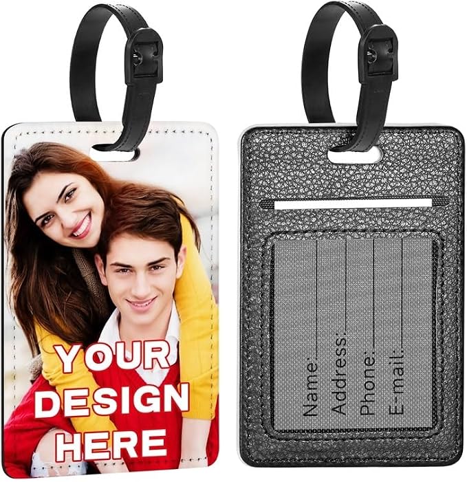 2 Packs Personalized Leather Luggage Tags for Suitcase, Custom Golf Bag Tag Travel Labels Name Identifiers with Strap for Women Men Customized Your Own Text Photo Logo